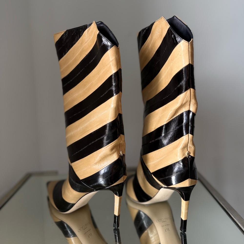 New Jimmy Choo Beren Boot Eel Skin Striped Black and Cognac $1,895 37.5 - Picture 8 of 12